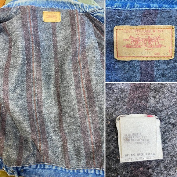 Levi's size 44 western cowboy trucker blanket lining denim jacket made in USA! - Picture 2 of 10